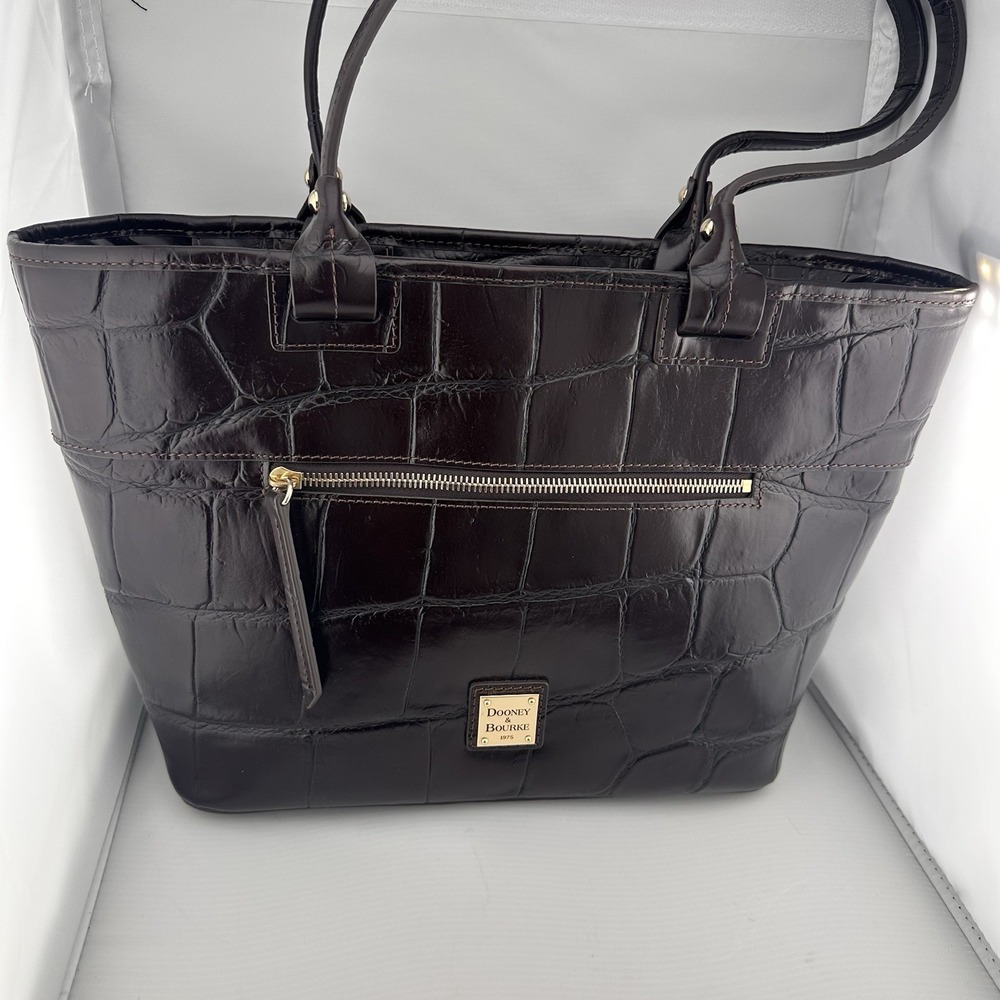 Dooney & Bourke‎ Croc Embossed Brown Denison Beacon Zip Tote Minimalist Preppy